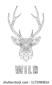 The head of a deer, drawn with lines with an inscription.Black on white. Circuit