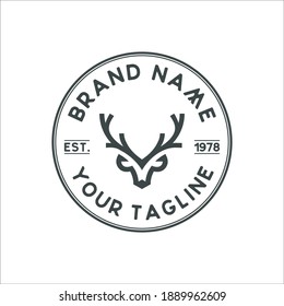 Head Deer Horn Black Vintage Retro Emblem Illustration Logo Design