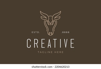 Head Deer Line Logo Design Template