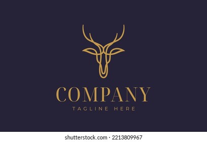 Head Deer Line Logo Design Template
