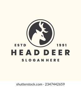 Head deer logo vector icon illustration hipster vintage retro