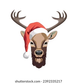 head of a deer with santa hat, vector illustration