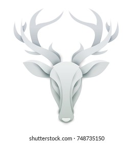 Head deer in trendy paper cut craft graphic style. Modern design for advertising, branding greeting card, cover, poster, banner. Vector illustration.