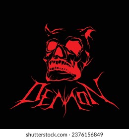 Ilustración del vector del cráneo del demonio frontal