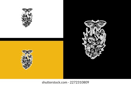 head devil and butterfly vector outline design