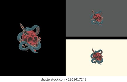 head devil and cobra vector illustration tattoo design