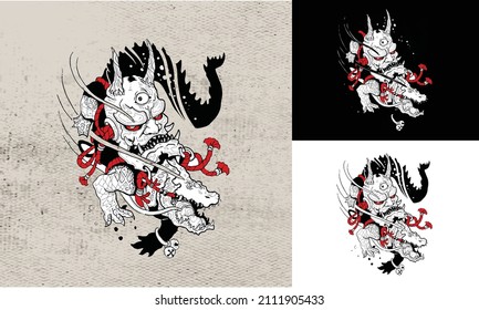 head devil and crocodile vector black and white