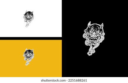 head devil and fangs vector outline design