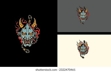head devil with flames vector mascot flat design