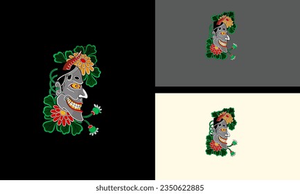 head devil and flowers mascot design