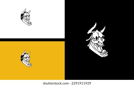 head devil with horn vector line art flat design