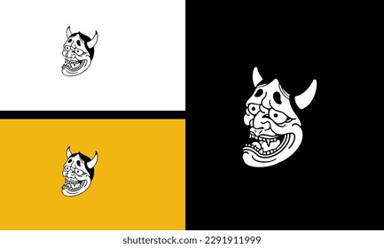 head devil with horn vector line art flat design