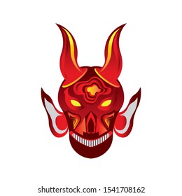 Head Devil Skull on Red Fire Vector Illustration
