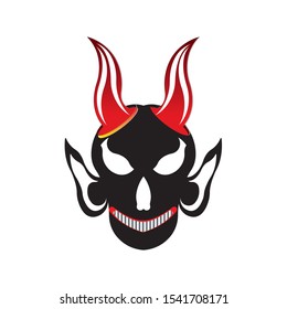 Head Devil Skull on Red Fire Vector Illustration
