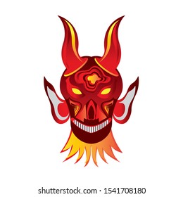 Head Devil Skull on Red Fire Vector Illustration
