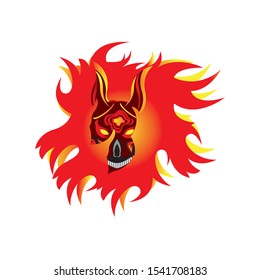 Head Devil Skull on Red Fire Vector Illustration
