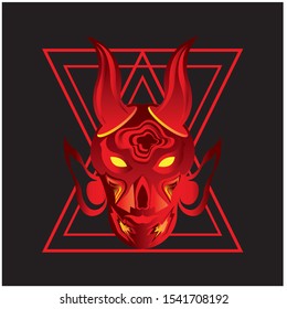 Head Devil Skull on Red Fire Vector Illustration
