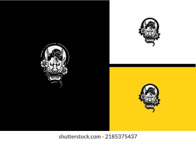 head devil and snake vector black and white