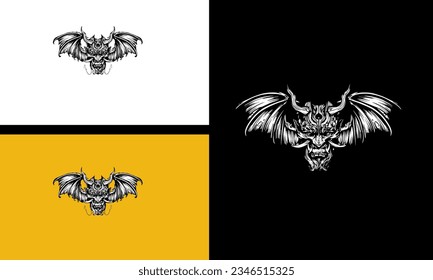 head devil with wings vector outline design