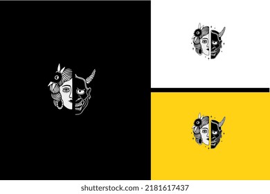 head devil and head women vector black and white