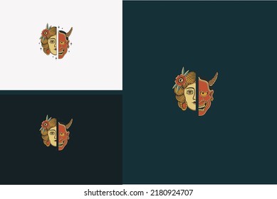 head devil and head women vector illustration design