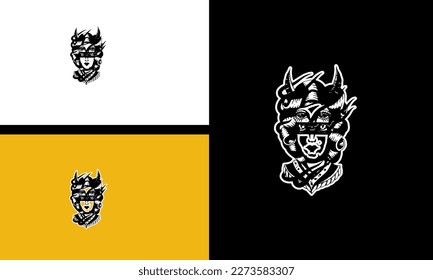 head devil women vector outline design