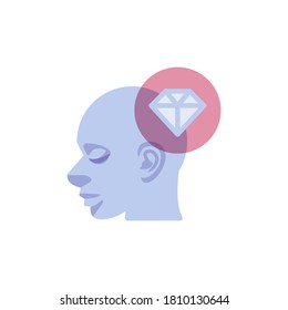 Head with diamond flat icon, vector sign, mental health colorful pictogram isolated on white. Symbol, logo illustration. Flat style design