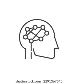 Head with Digital Brain vector concept outline icon or symbol