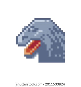 Head dinosaur character isolated vector illustration video game pixel art icons. Logo, sticker and mobile app design. Game assets 8-bit sprite.