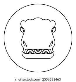 Head dinosaur dragon icon in circle round black color vector illustration image outline contour line thin style