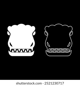 Head dinosaur dragon set icon white color vector illustration image solid fill outline contour line thin flat style