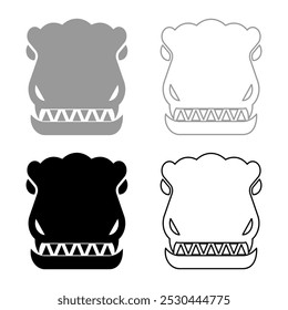 Head dinosaur dragon set icon grey black color vector illustration image solid fill outline contour line thin flat style