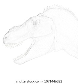 The head of a dinosaur. Polygonal 3D head of an ancient dinosaur. Vector illustration. Side view.