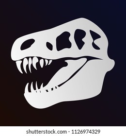 Head of dinosaur, skeleton, bones, head of tyrannosaurus, history, science, head of dinosaur skeleton. Modern vector flat design image isolated on black background