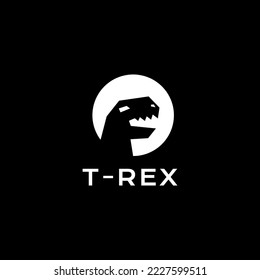 head dinosaur t- rex with moon logo design vector