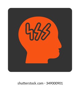 Head Disease vector icon. Style is flat rounded square button, orange and gray colors, white background.