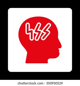 Head Disease vector icon. Style is flat rounded square button, red and white colors, black background.