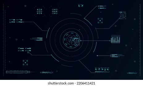 Encabezar elementos de visualización. Realidad aumentada, tecnologías modernas, mundo digital e innovaciones, ciberespacio. Trabajando con estadísticas, infografías. Gráficos y gráficos. Ilustración vectorial de neón de dibujos animados