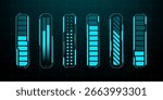 Head up display elements. HUD vector graphics. Battery level indicator set for mobile app and game interface. Futuristic progress bar.