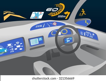 Head Up Display (HUD) And Various Displays In Car, Image Illustration