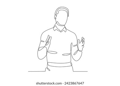The head of the division is explaining. Business presentasi one-line drawing
