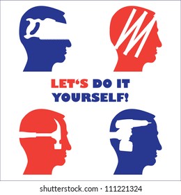 Head with DIY tool theme - illustration