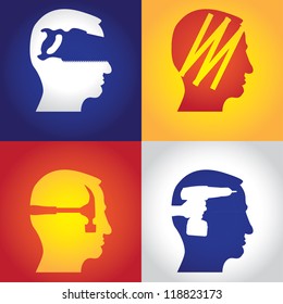 Head with DIY tool theme - illustration