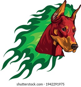 head of dobermann dog with Flames vector illustration