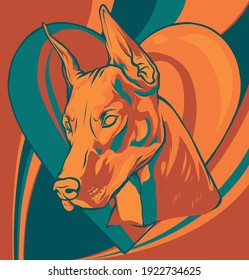 head of Dobermann with heart vector illustration