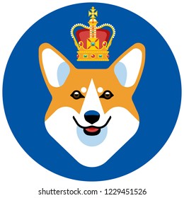 The head of a dog breed Corgi with the British crown. Stylish vector image of the animal.