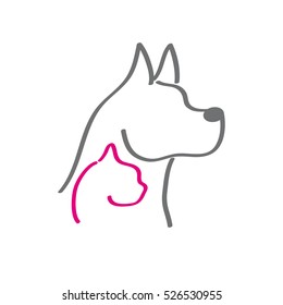 Head of dog and cat on white background. Vector illustration.