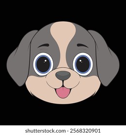 Head Dog Character Illustration, Coloring Book Page with Dog, Isolated Head Dog with Black Background.