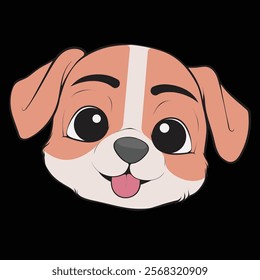 Head Dog Character Illustration, Coloring Book Page with Dog, Isolated Head Dog with Black Background.