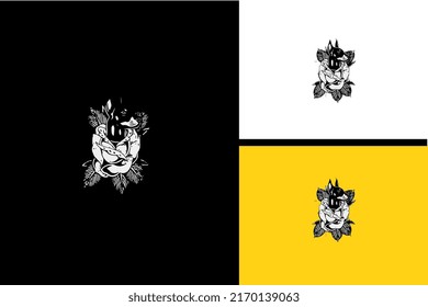 head dog and flowers vector black and white